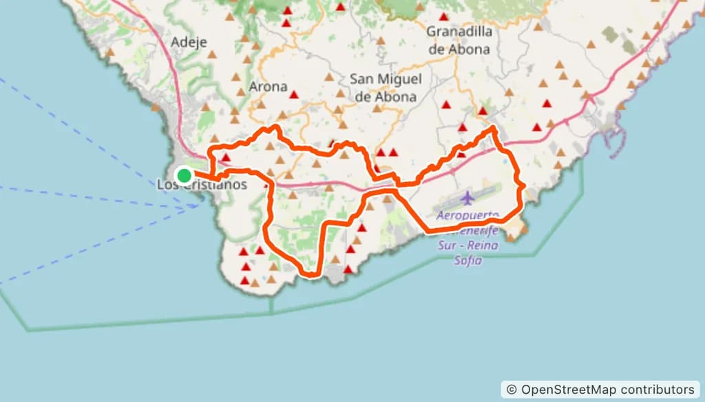 Las Américas – El Médano Coastal Loop — route map and elevation profile
