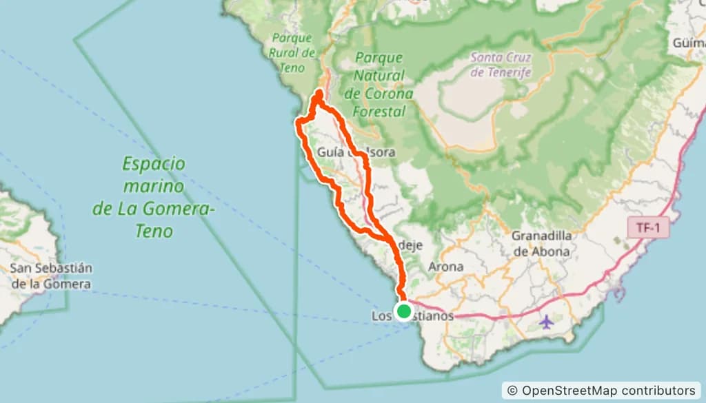 Las Américas – Los Gigantes Loop — route map and elevation profile