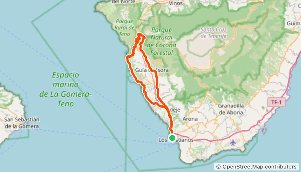 Las Américas – Santiago del Teide Coastal Loop — route map and elevation profile