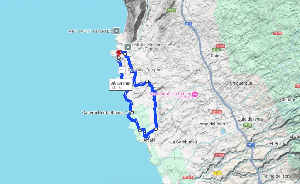 Puerto de Santiago - Alcala - Banana route – 13 Km, 240 m elevation – cycling route Tenerife