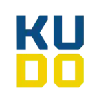 KUDO Rent logo featuring bold blue and yellow text highlighting innovative rental services for mobility equipment and electric scooters.
